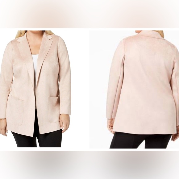 Charter Club Blush Pink Faux Suede Open Front Jacket Size Large - Picture 2 of 6